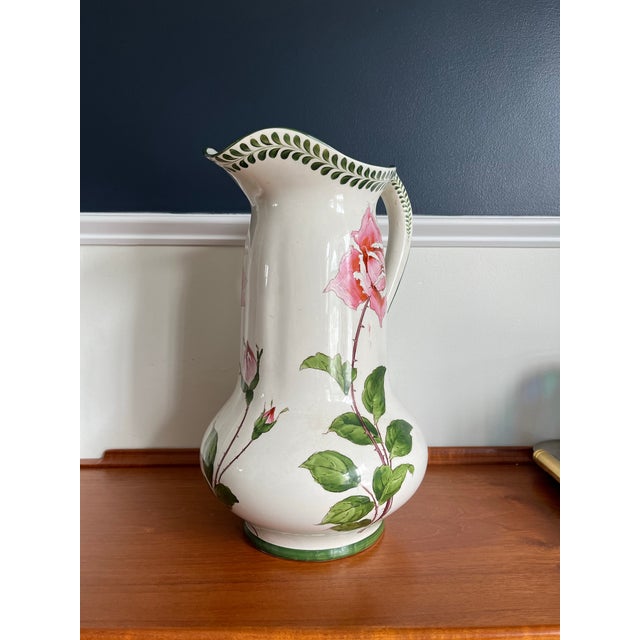 Jacof Furnival Vintage Furnivals Hand Painted Rose Water Jug Pitcher For Sale - Image 4 of 9