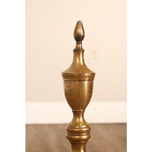 Puritan Federal Style Pair of Brass Andirons For Sale - Image 13 of 18
