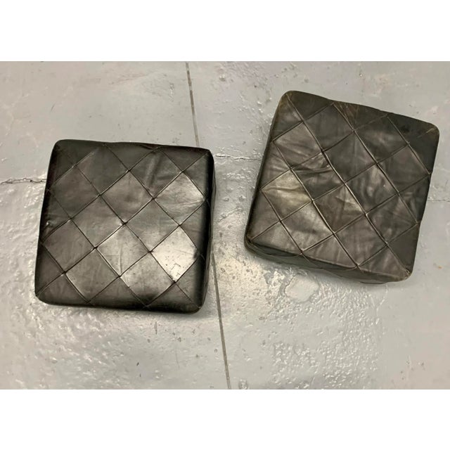 Mid-Century Modern Mid 20th Century Danish Leather Patchwork Pouf/Ottoman - a Pair For Sale - Image 3 of 8