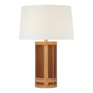 Marie Flanigan by Visual Comfort Signature Lignum Medium Table Lamp in Dark Oak and Dark Rattan with Linen Shade For Sale