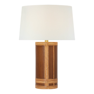 Marie Flanigan by Visual Comfort Signature Lignum Medium Table Lamp in Dark Oak and Dark Rattan with Linen Shade