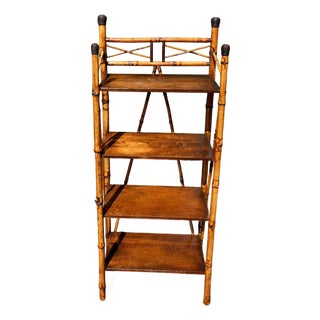 Antique Victorian Burnt Bamboo Four Tier Etagere Bookshelf For Sale