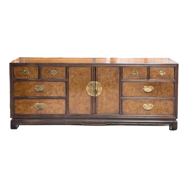 Vintage Drexel Heritage Ta Ming Burlwood Chinoiserie Dresser For Sale