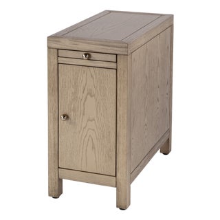 Nora 12 in. W Rectangular Wood 1 Door Narrow End Table with Pull-Out Tray, Light Oak For Sale