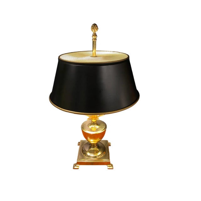 Hollywood Regency Late 20th Century Brass Pineapple Table Lamp With Tole Shade For Sale - Image 3 of 6
