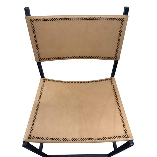 Rustic Sol & Luna Tan Leather and Iron Bar Stool, a Showroom Sample For Sale - Image 3 of 9