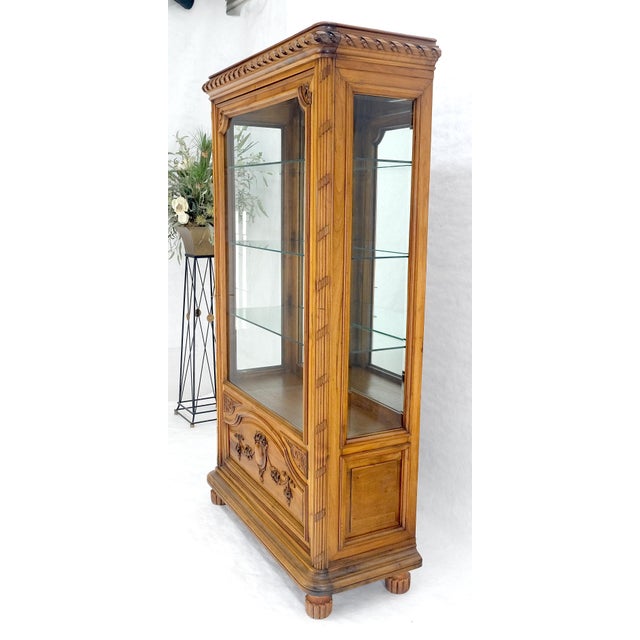 Brown Italian Carved Wood Compact One Door Compact Vitrine Display Cabinet MINT For Sale - Image 8 of 15