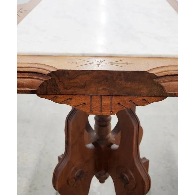 Victorian Eastlake Walnut Side Table With White Marble Picture Frame Top For Sale In Raleigh - Image 6 of 11