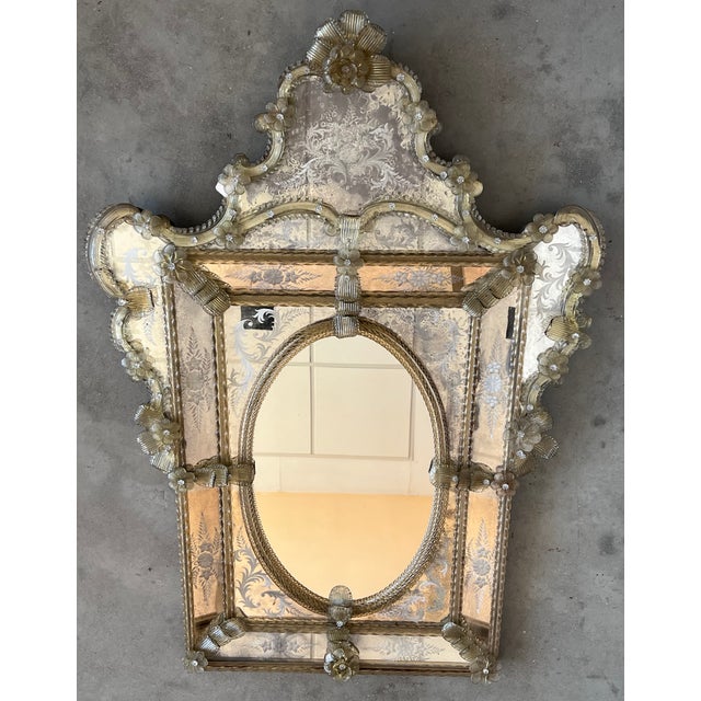 Baroque 18th Century Crest Top Venetian Rectangular Mirror, Handmade and Hand Silvered For Sale - Image 3 of 10