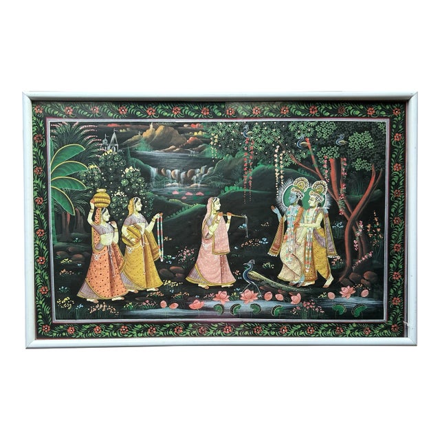 Vintage Original Large Framed Indian Hindu Wedding Painting For Sale