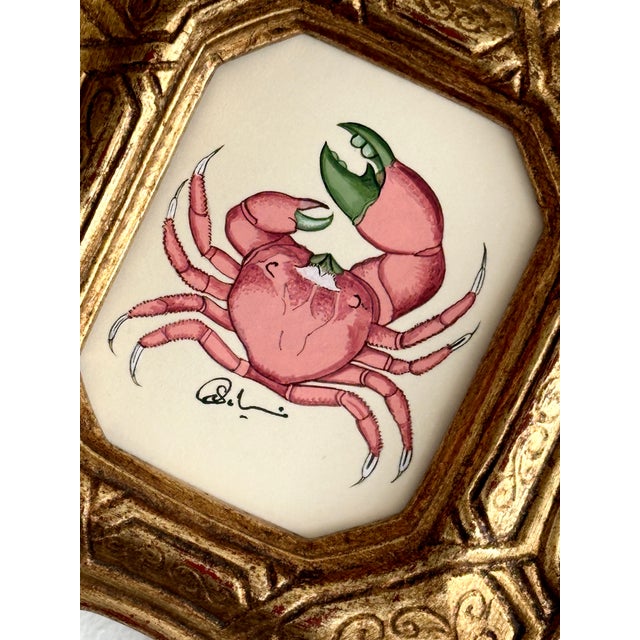 Original Hand-Painted Crab Painting Framed in a Vintage Italian Frame ...