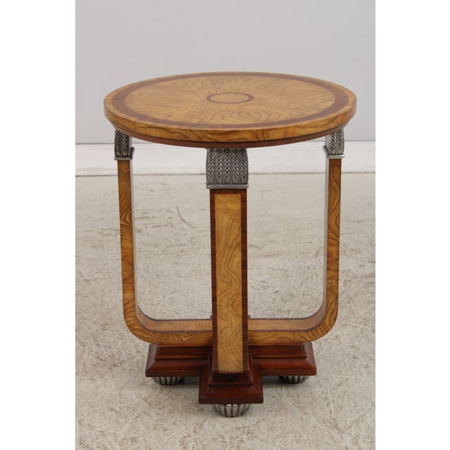 Art Deco Maitland Smith Round Art Deco Burl Wood End Table For Sale - Image 3 of 18