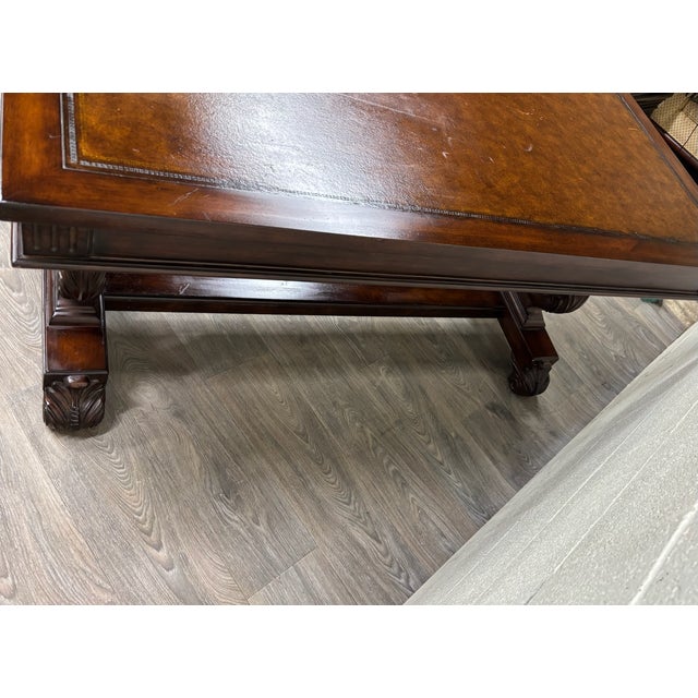 Vintage Empire Style Lyre Side Leather Top Writing Executive Library Desk For Sale - Image 12 of 15