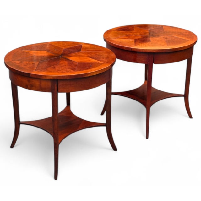 Niermann Weeks Round Parquet Side Tables - Set of 2 For Sale - Image 15 of 15