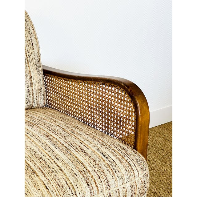Art Deco Living Room Set in Curved Wood, Tweed and Cane, 1950s, Set of 3 For Sale - Image 12 of 18