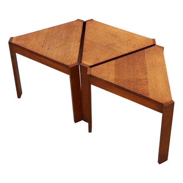 Triangular Oak Stacking Tables, France, 1960s, Set of 3 For Sale