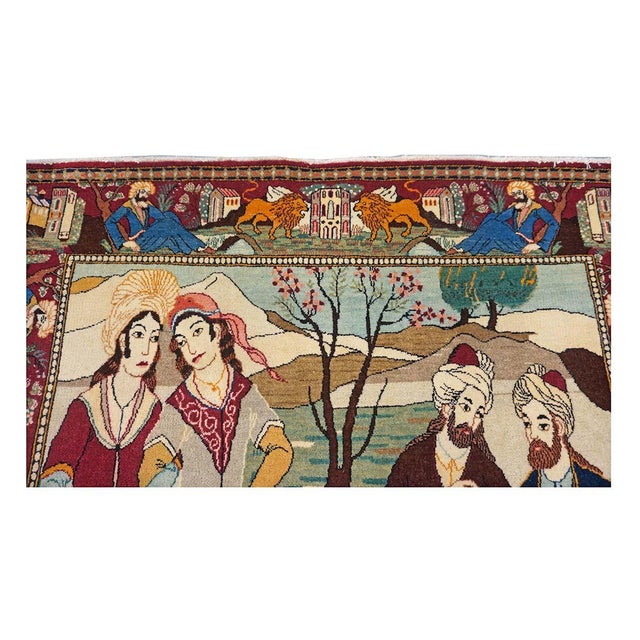 Antique Persian Kashan Wool 4X7 Multicolor Handmade Pictorial Area Rug #9900881 For Sale - Image 10 of 12