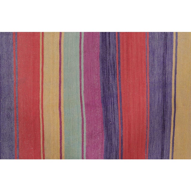Traditional Vintage Peruvian Square Kilim, Vibrant Polychromatic Stripes - Rug & Kilim For Sale - Image 3 of 7
