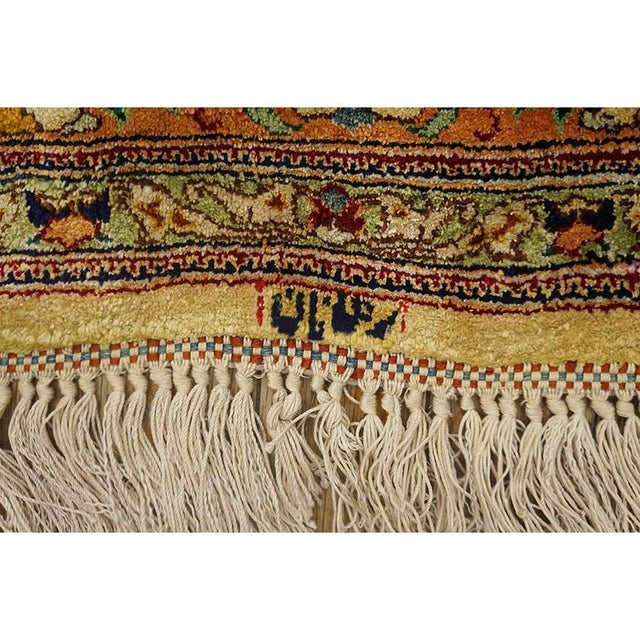 1940s Antique Beige Field Tortises Floral Tabriz Handknotted Silk Carpet Rug For Sale - Image 9 of 11