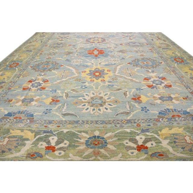 Modern Modern Sultanabad Blue Handmade Floral Wool Rug For Sale - Image 3 of 11