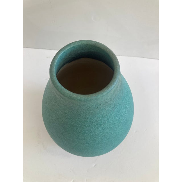 Mid Century Matte Turquoise Glazed Vase. Interesting matte turquoise finish fired on simple ceramic form. Add some serious...