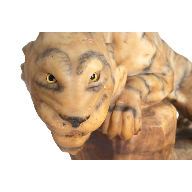 American Late 20th Century Carved Alabaster Tiger Sculpture For Sale - Image 3 of 9