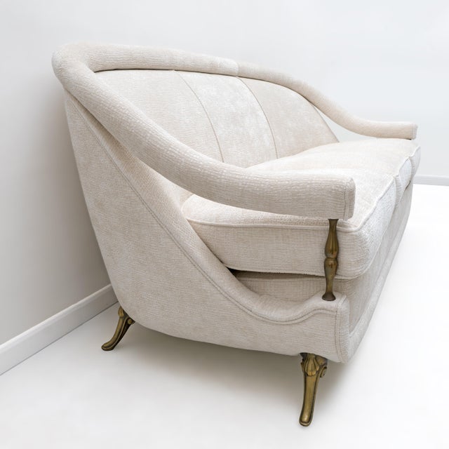 Mid-Century French Art Deco Style Sofa with Brass Details, 1950s For Sale - Image 3 of 10