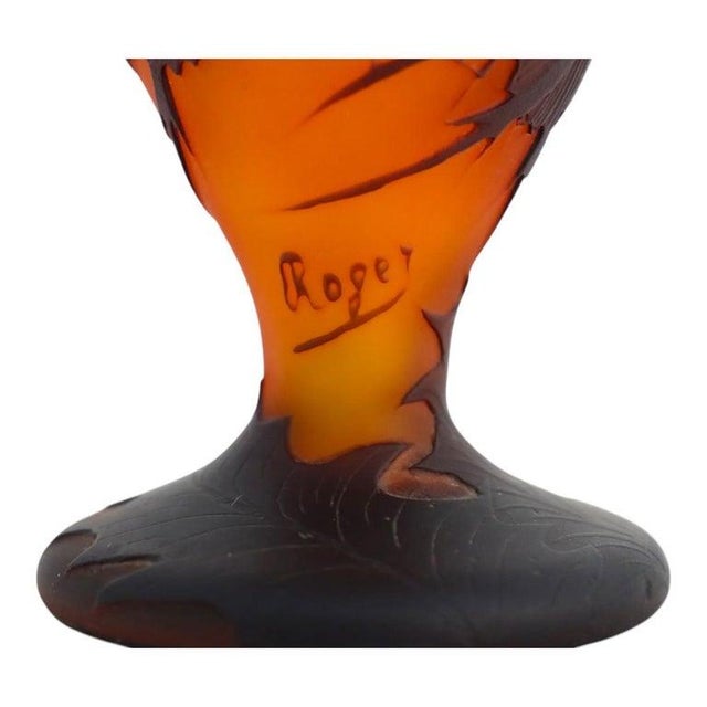 Orange 1920s French Cameo Cutback Art Glass Perfume Atomizer Signed by Roget For Sale - Image 8 of 9