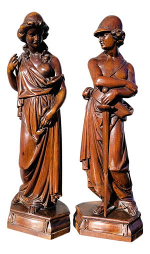 Wooden Sculptures, 19th Century, Set of 2