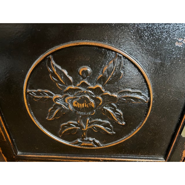 Chinoiserie Vintage Chinese Chinoiserie Black Lacquer Wine & Bar Cabinet For Sale - Image 3 of 11
