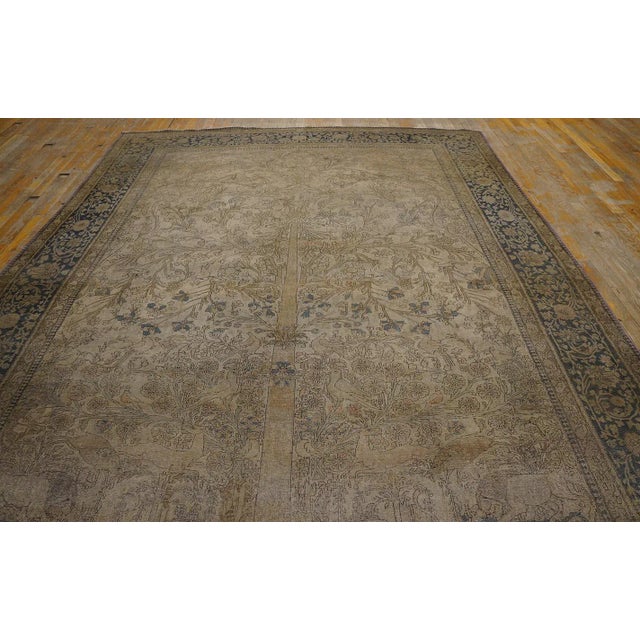 Textile Tan Color Artistic Animal Tree of Life Design Fine Antique 19th Century Persian Mohtasham Kashan Carpet ( 7' 7'' X 10' 3'' - 232 X 313 ) For Sale - Image 7 of 13