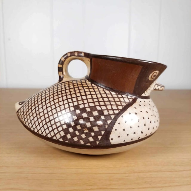 Late 20th Century Vintage Chilean Diaguita Duck Kestrel Pitcher Clay With Handle 1980s Zoomorphic For Sale - Image 5 of 11