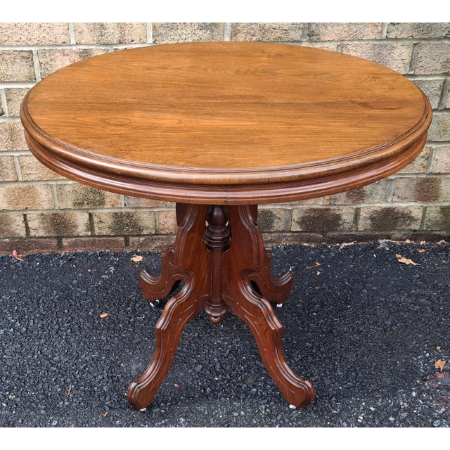 Late 19th Century Victorian Rococo Style Carved Walnut Oval Rolling Side Table For Sale - Image 4 of 8