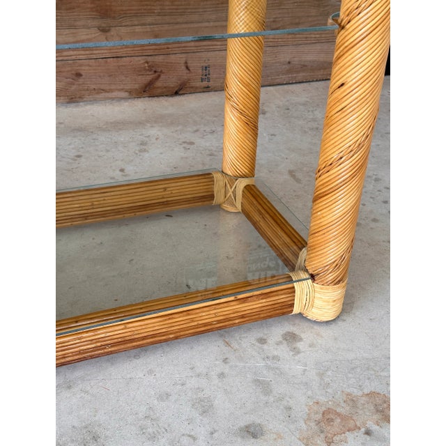 Tan 1980’s Organic Modern Restored Twisted Rattan Etageres-Pair For Sale - Image 8 of 12