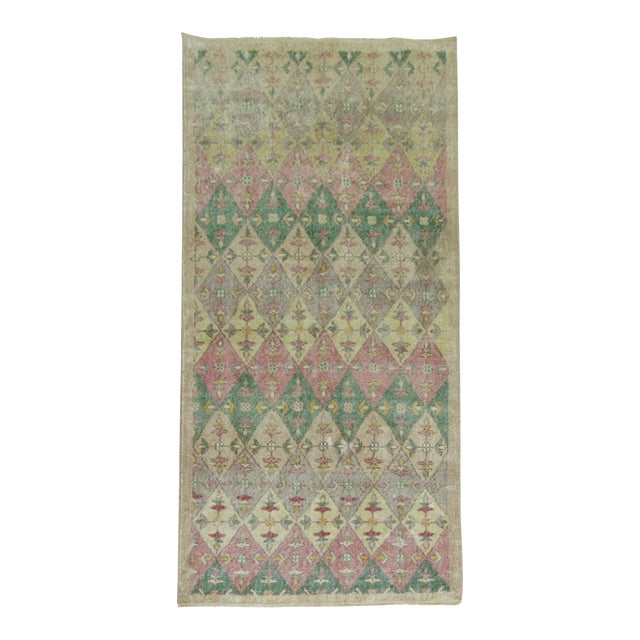 Shabby Chic 20th Century Turkish Runner with Pink and Green Accent Colors For Sale