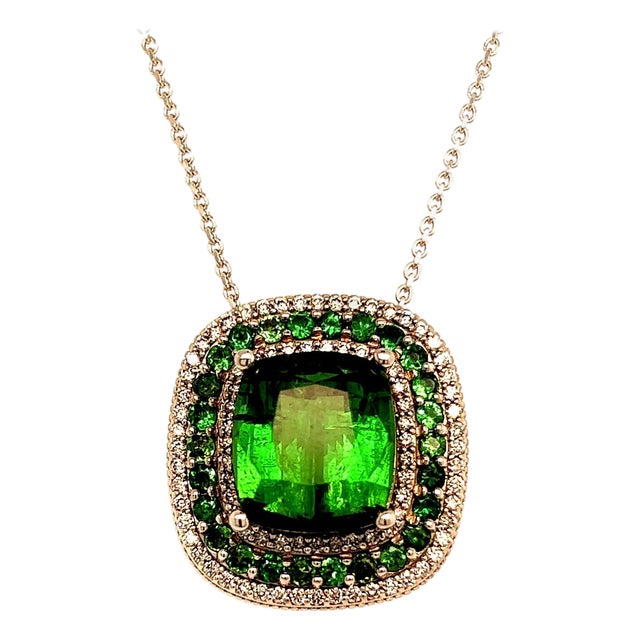 Diamond Tourmaline Garnet Pendant Necklace 9.13 TCW GIA Certified For Sale