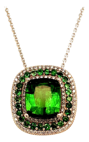 Diamond Tourmaline Garnet Pendant Necklace 9.13 TCW GIA Certified