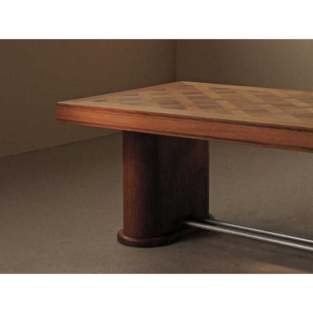 Brown Art Deco Oak and Walnut Marquetry Table, France, 1940 For Sale - Image 8 of 16