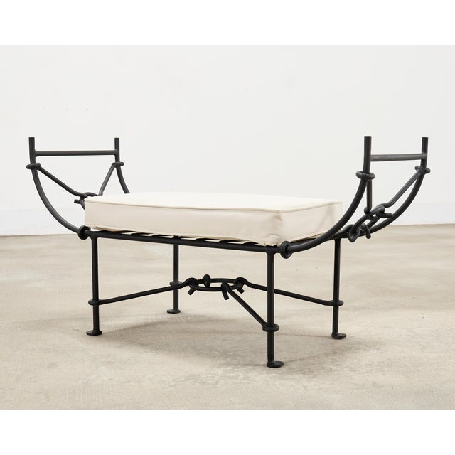 Mid 20th Century Neoclassical Style Horned Aluminum Bench After Diego Giacometti For Sale - Image 5 of 18