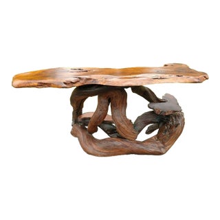 Late 20th Century Live Edge Burl Wood Bar Console Table For Sale