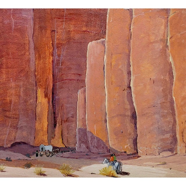 Charles Henry Reynolds -Navajo Indians Crossing a Large Canyon-Oil Painting For Sale - Image 4 of 9
