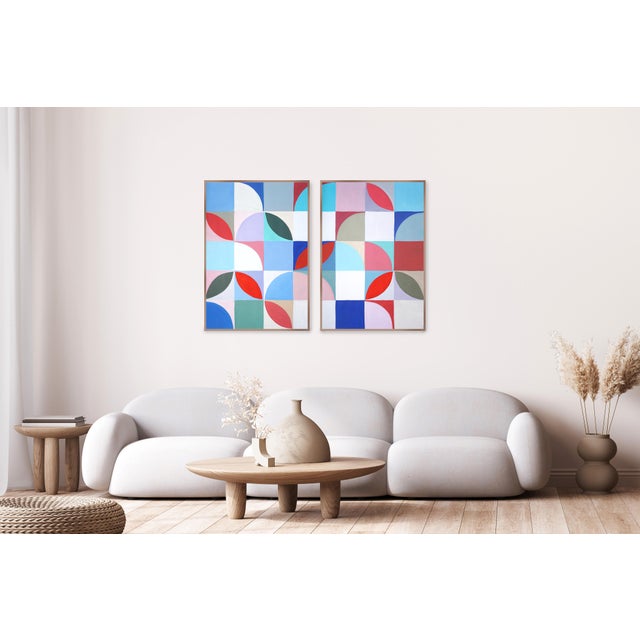 This beautiful geometric painting draws from the visual language of the Bauhaus, where clarity of form and disciplined...