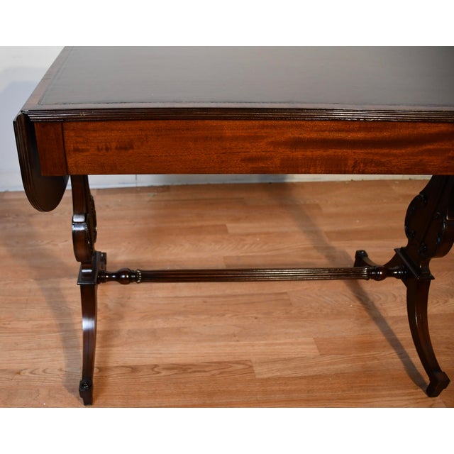 1930s English Regency Style Mahogany Lyre Base Drop-Leaf Sofa Table For Sale - Image 15 of 18