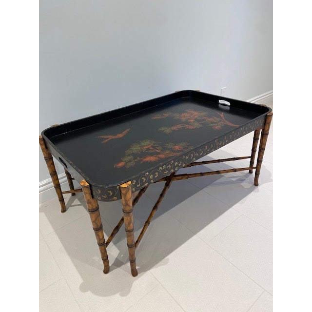 Early 21st Century Regency Style Lacquer and Faux Bamboo Tray Top Low Table For Sale - Image 5 of 7
