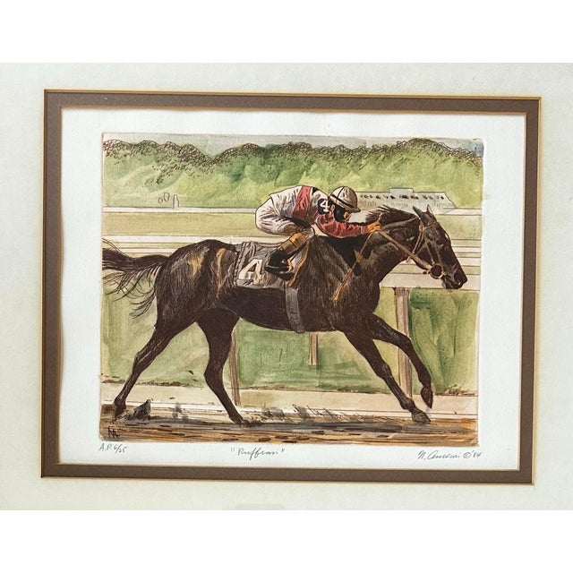 Vintage 1984 Hand Colored Etching of Famous Race Horse “Ruffian” and Jockey For Sale - Image 4 of 8