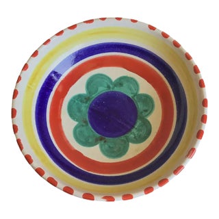 Late 20th Century DeSimone Italian Pottery Hand Painted Floral Round Large Serving Bowl For Sale