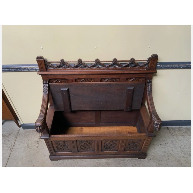 Antique Neo-Gothic Chest Bench, 1880 For Sale - Image 6 of 14