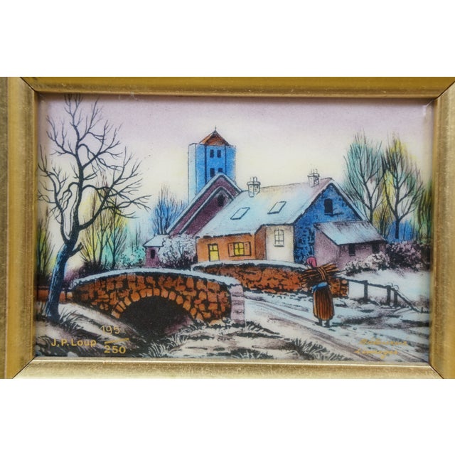 Late 20th Century Jean Betourne Limoges Enamel on Copper Winter Farmhouse Landscape Scene For Sale - Image 6 of 10