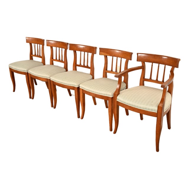 Kindel Furniture Regency Solid Cherry Wood Klismos Dining Chairs, Set of Five For Sale