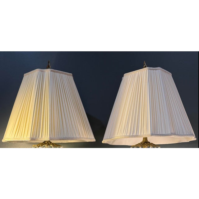 1968 Loevsky & Loevsky Hollywood Regency Vintage Crystal Table Lamps With New Shades — A Pair For Sale - Image 18 of 18
